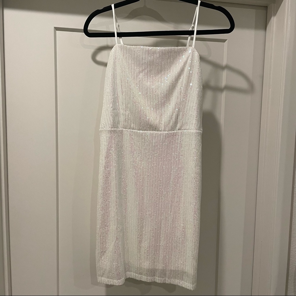 NWOT Crystal Sky Mini Party Dress - White with sequins (Women’s size L)